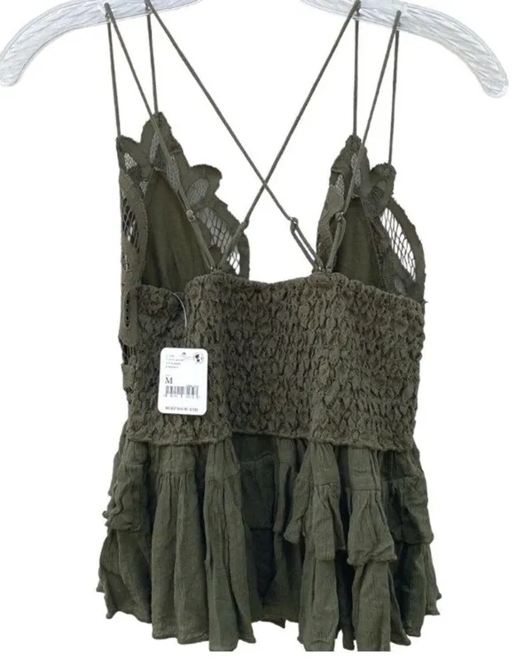 NWT Free People Womens medium olive sparrow green Adella lace cross strap Cami - Image 4