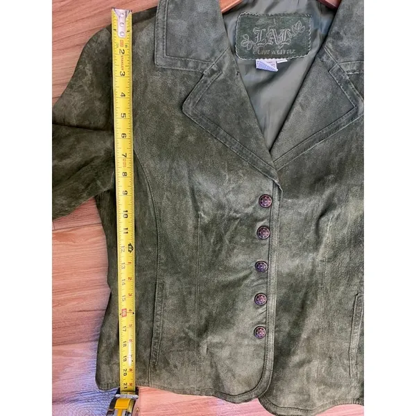 VTG Live A Little Green Suede Leather Jacket Wm MD Boho Y2K 90 Punk Gilmore Girl - Image 14