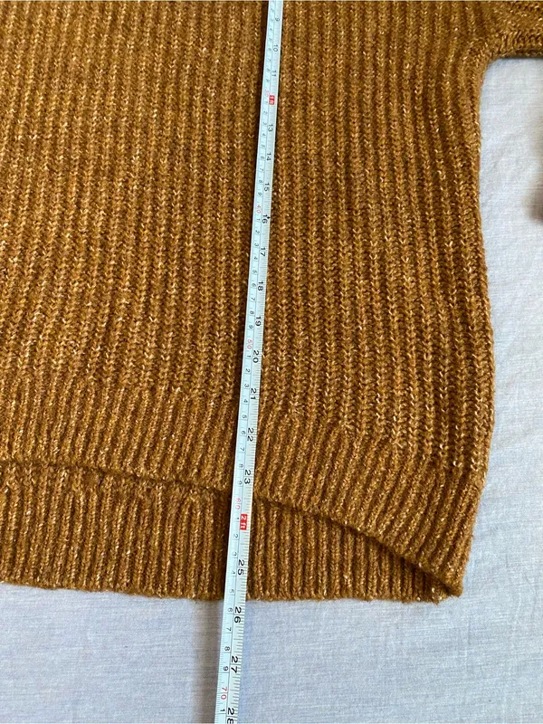 Old Navy Ribbed Turtleneck Sweater in Camel Brown Tunic Length Wool Blend - Image 7