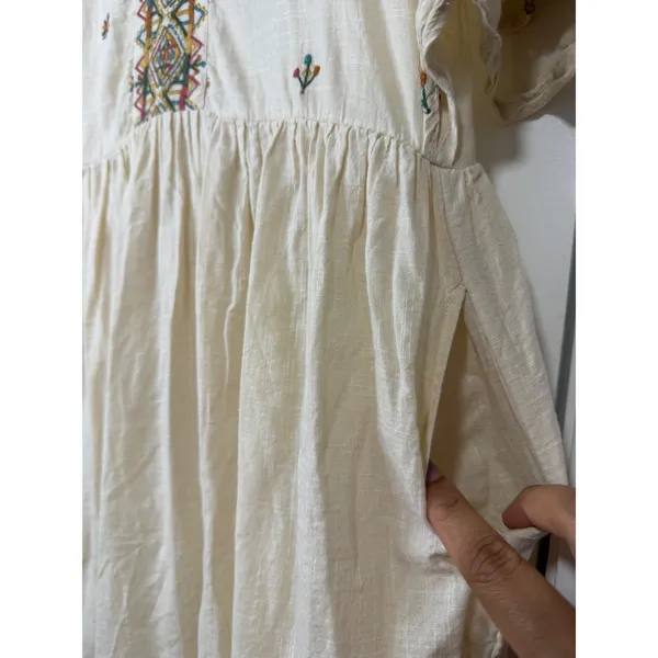 Max Women Cream Cotton Boho Embroidered V-Neck Ruffle Hem Mini Dress - Image 12