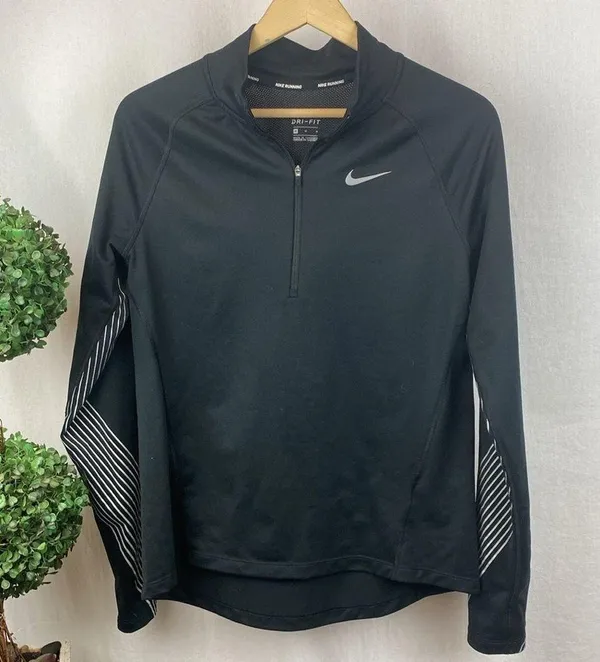 Nike Black Flash Long Sleeve Quarter Zip Dri Fit Running Shirt Top M - Image 2