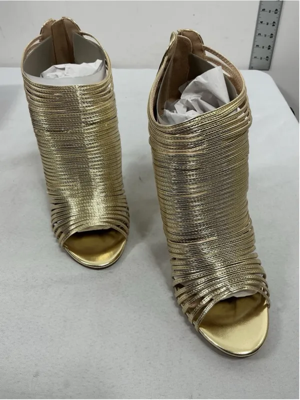 Womans New In Box Liliana Nikia Peep Toe Cut Out Stiletto Party Sandals 9 Gold - Image 2