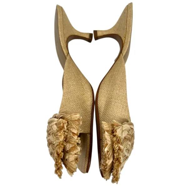 Schutz Lienne straw bow kitten heel tan sz 10‎ - Image 3