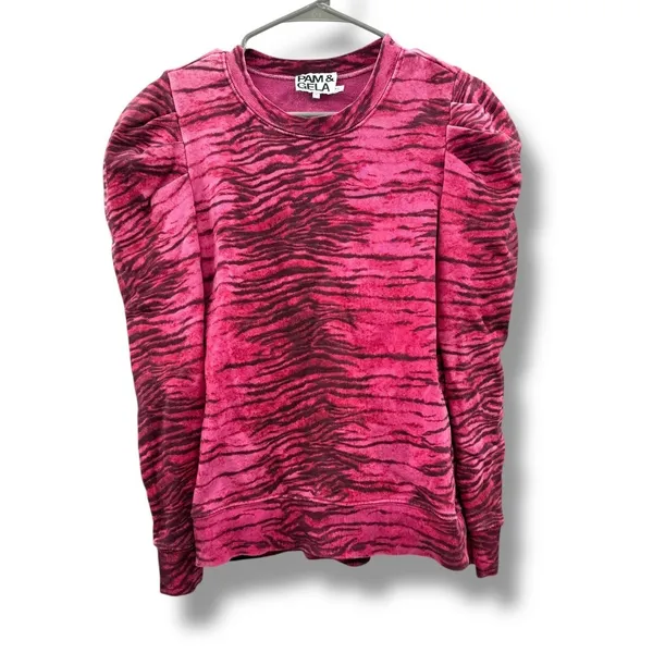 Pam & Gela Tiger Print Sweater Women's XS Pink‎ Casual Statement Top Chic - Image 3