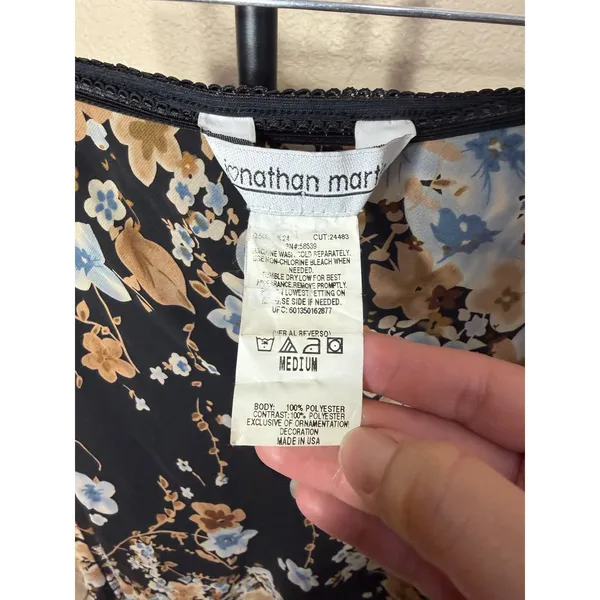 Jonathan Martin‎ Vintage Floral High Low Midi Skirt Black Blue Tan Medium USA - Image 5