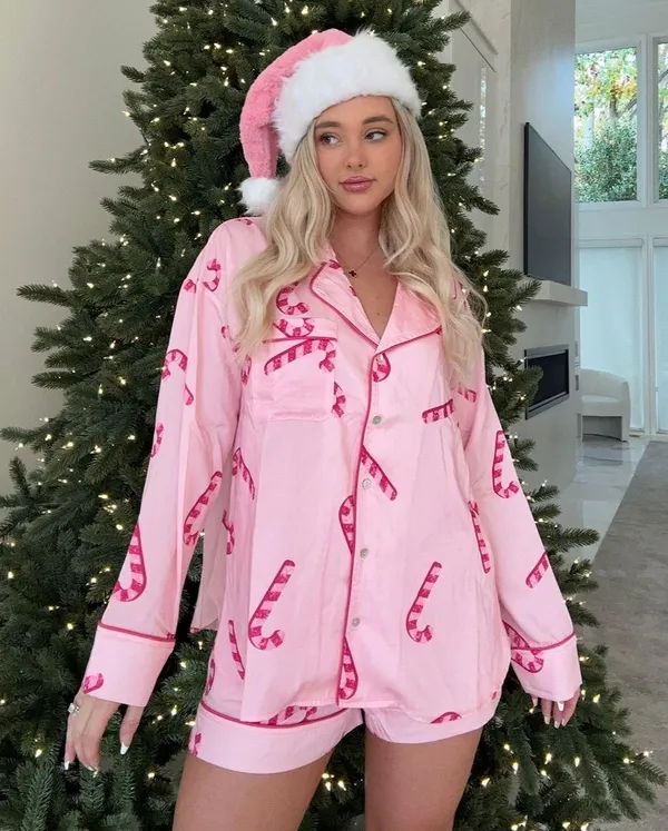 Christmas Candy Cane Pajamas Pink Size M - Image 2