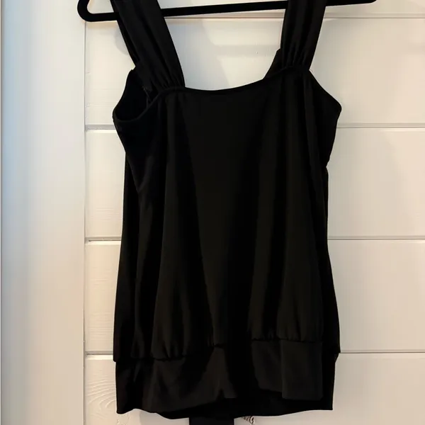 White House Black Market Black Camisole with Floral Satin Neck Tie - Image 5