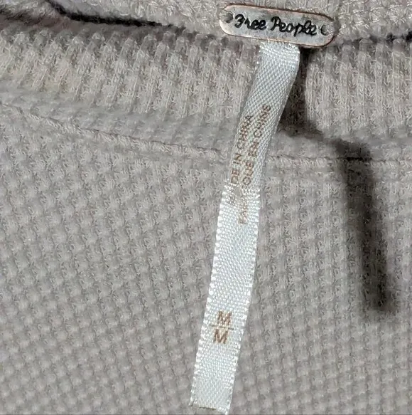 Free People Beige Ribbed Long Sleeve Top, Size Medium - Image 2