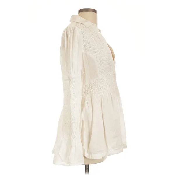 By Anthropologie White Smocked Peplum Blouse M Long Sleeve Boho Cottagecore Top - Image 3