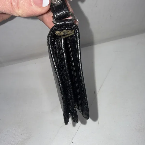 Vintage HOBO INTERNATIONAL Black Patent Leather Folding Wristlet Clutch Wallet - Image 7