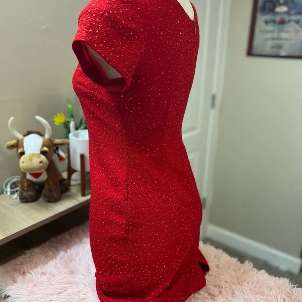 David Warren Petites Vintage Red Sequin V-Neck Cap Sleeve Sheath Dress Size 4P - Image 5