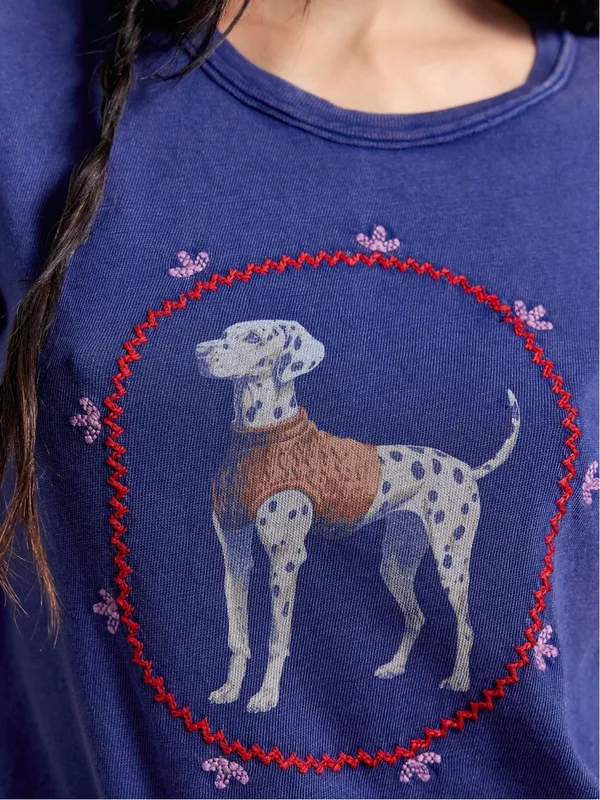 Free People We The Free Fur Friend Tee Dalmatian Navy Blue Size Large Worn Once! - Image 4