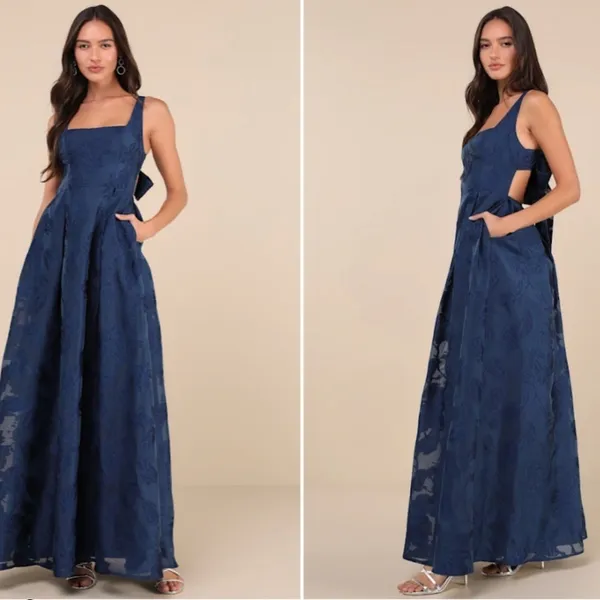 LULU's Prom Wedding Bridesmaid Floral Boho Flowy Sexy Tie-Back Maxi Dress - Image 3
