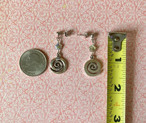 Handmade beautiful quality Czech glass star beads & swirl/spiral stainless steel dangle earrings🌀💚⭐️ - Image 4