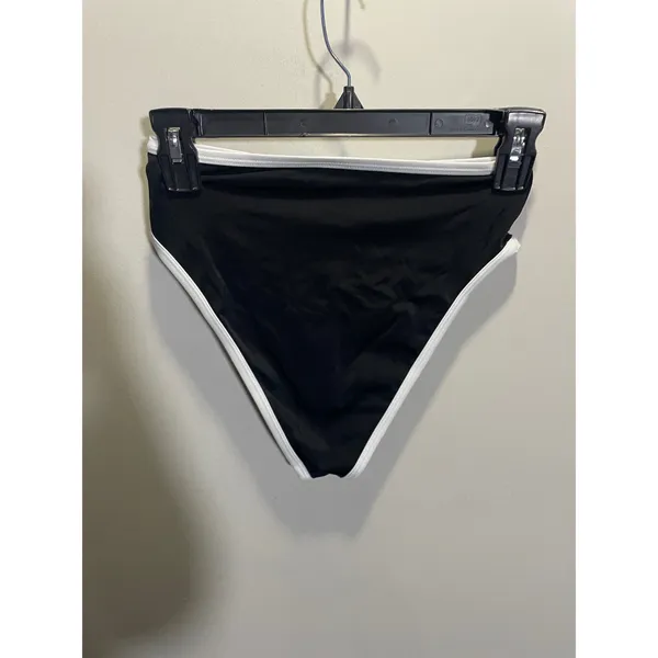 Shade & Shore Womens High Waist High Leg Bikini Bottom‎ Black White XS - Image 4