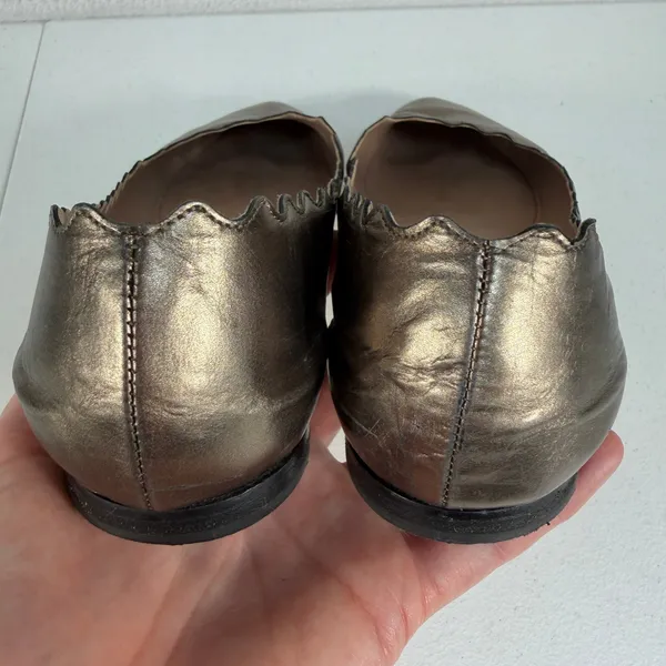 Chloe 38.5 US 8.5 Ballet Flats Lauren Scalloped Metallic Bronze Leather Shoes‎ - Image 10