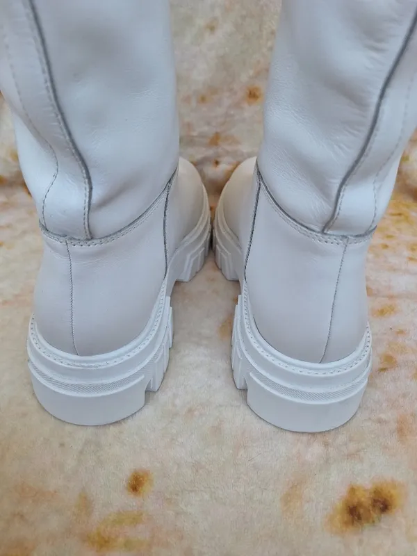Marc Fisher LTD Malena White Leather Tall Lug Sole Platform Boots Size 8.5 - Image 6