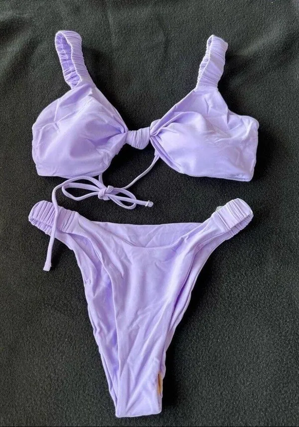 Taro purple knot ruched bikini set - Image 4