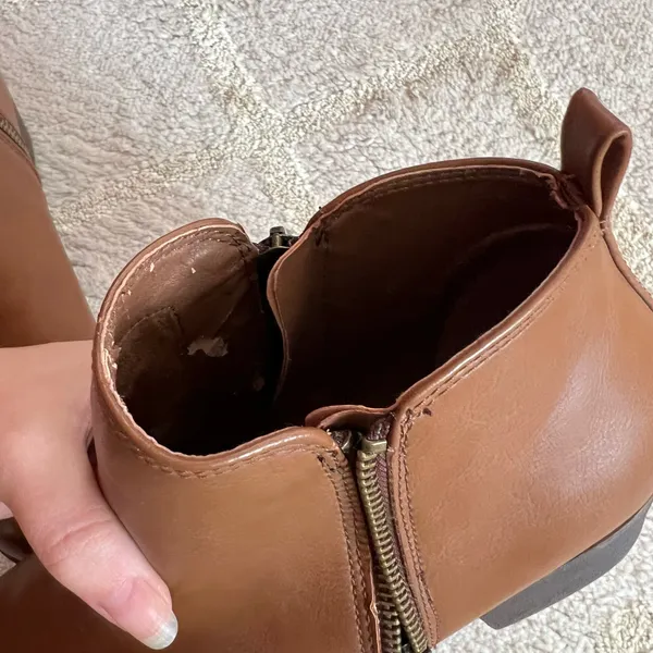 Caramel Brown Leather Ankle Boots Dunes Size 8 - Image 8