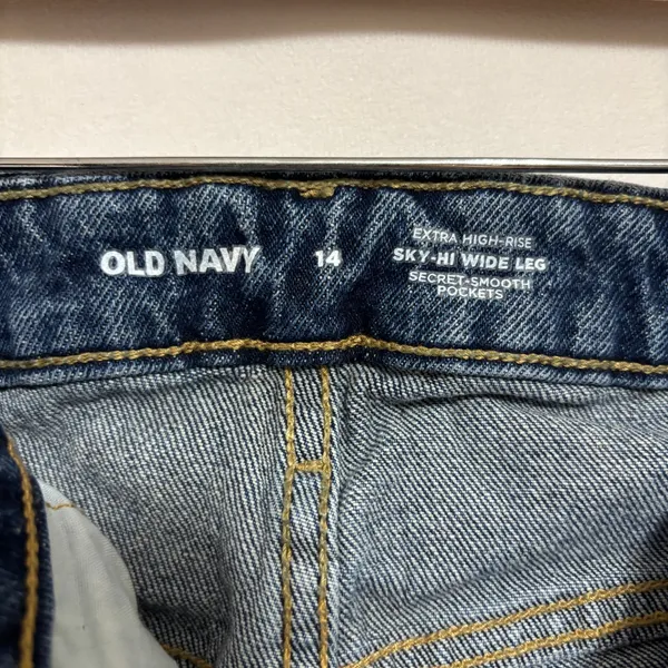 Old Navy Extra High-Rise Sky-Hi Wide Leg Jeans Dark Wash Blue Stretch‎ Size 14 - Image 6