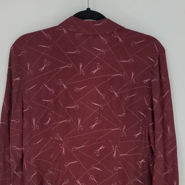 Modcloth A Cut Above Average Shirt Dress Size 12 Burgundy Scissors Hair Stylist‎ - Image 13