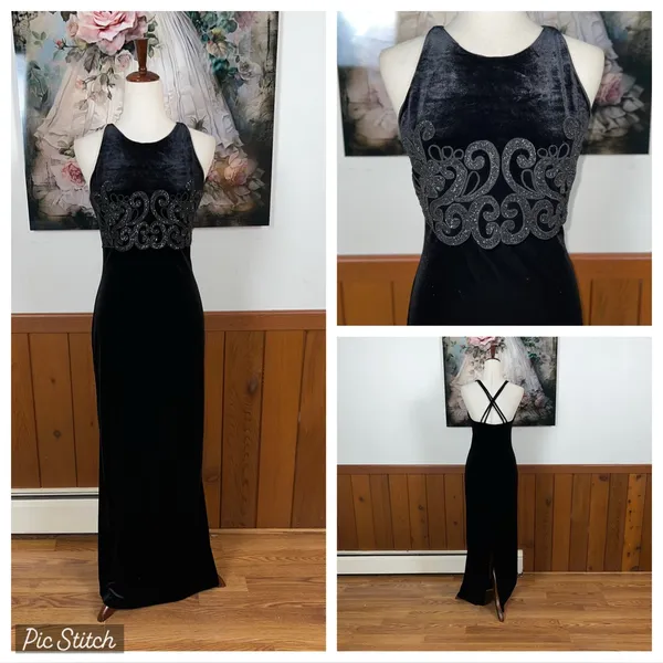 Gorgeous Vintage 90s Maurice’s Black Velvet Prom Gown! - Image 2