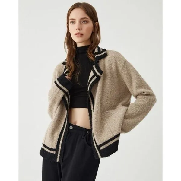 Commense NWT Women Small Tan Knit Open Front Cardigan Quiet Luxury Old Money - Image 2
