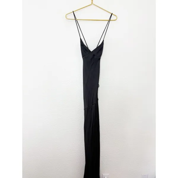 Babyboo Misha Maxi Dress Size Small Black Satin Formal Lace Up Back Wedding - Image 4