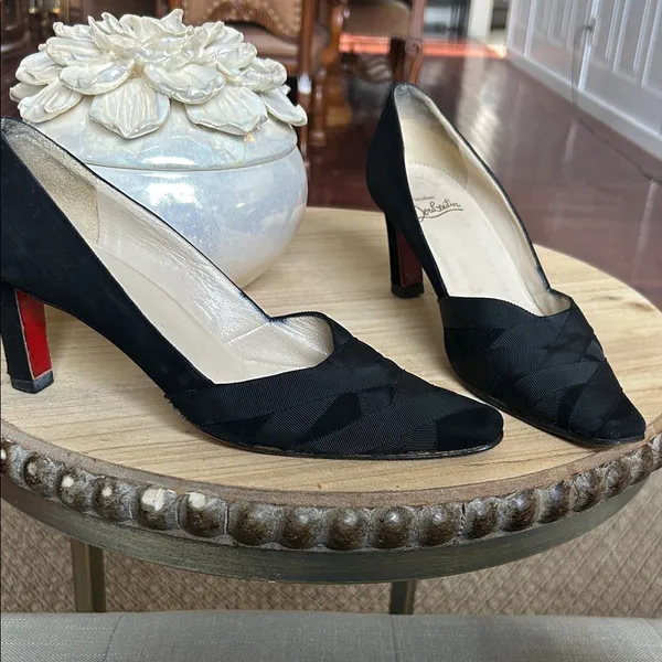 Christian Louboutin Black Suede Leather Bandage Red Bottoms Pumps Size 38 - Image 7