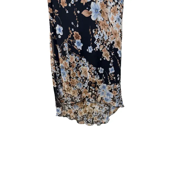 Jonathan Martin‎ Vintage Floral High Low Midi Skirt Black Blue Tan Medium USA - Image 3