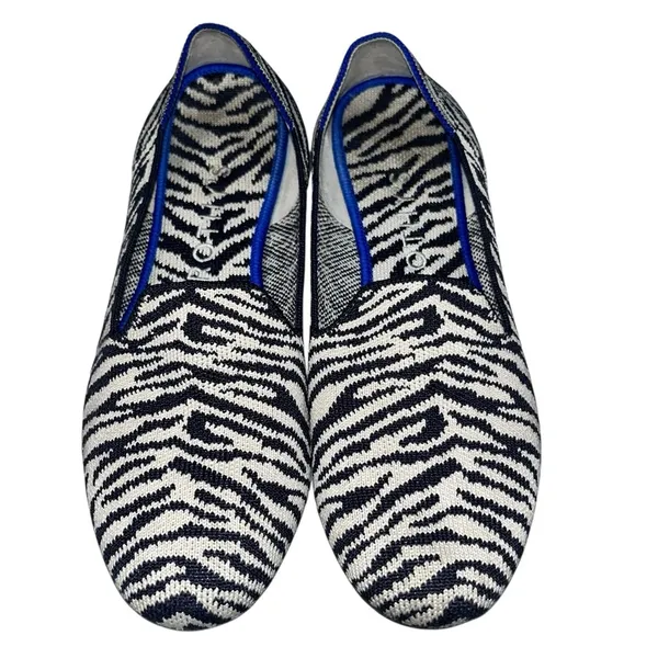 Rothy's The Almond Loafer Zebra Print Navy Blue & White Loafers Flats Shoes 8 - Image 3