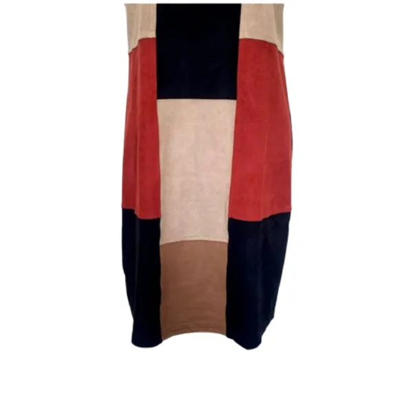 Spense Faux‎ Suede Patchwork Shift Dress Orange Black Tan Brown Retro Size 12 - Image 3