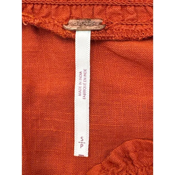 Free‎ People Rose Vines Top Women Small Rust Orange Embroidered Ruffle Smocked - Image 8