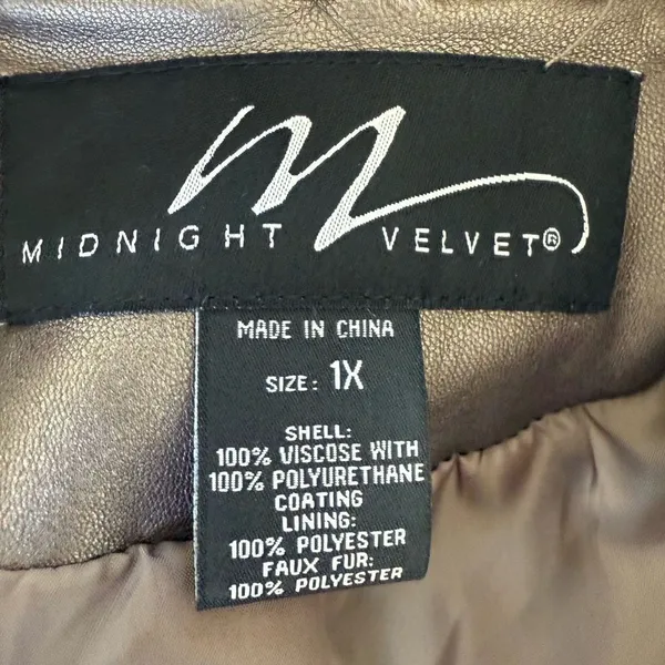 NWT Midnight Velvet Metallic Taupe Faux Leather Moto Jacket Pink Faux Fur Collar - Image 7
