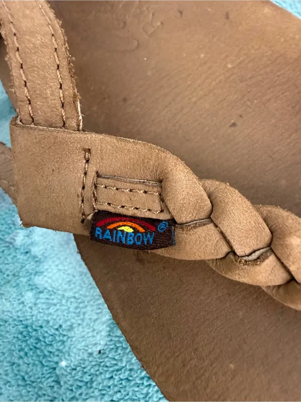 Rainbow Sandals Tan Braided Leather T-Strap Sandals - Image 4