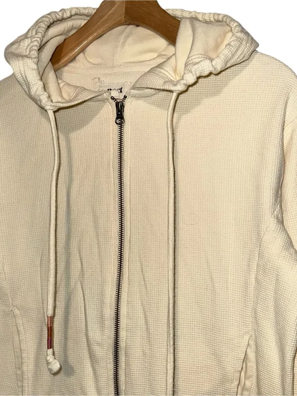 Pact Women’s Size S Cream Ivory Waffle Thermal Knit Hoodie Sweatshirt - Image 3