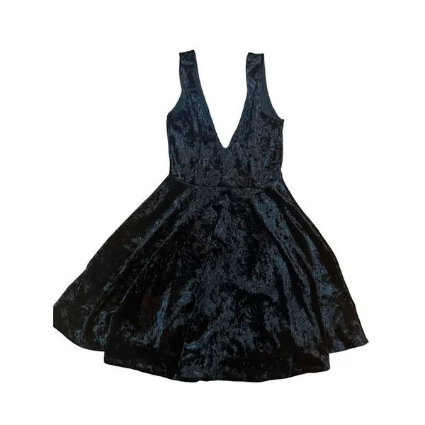 Lulus This Night Black Velvet Backless Skater‎ Dress Sz S - Image 9