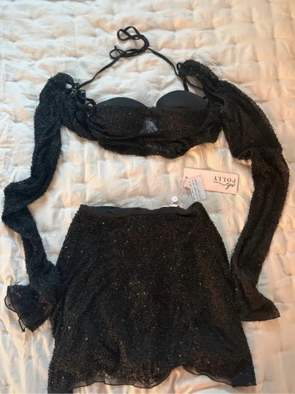 Oh Polly Black set Sparkle Mini Skirt tops - Image 3