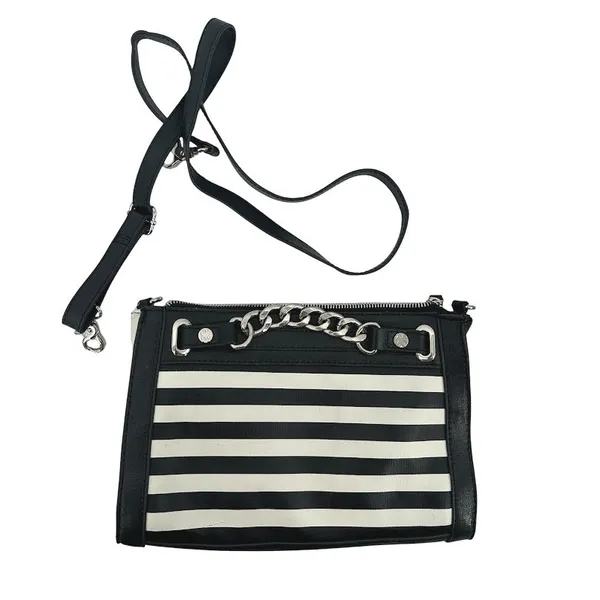 Emma‎ Fox Crossbody Bag Womens Purse Black White Striped Leather Chain Nautical - Image 3