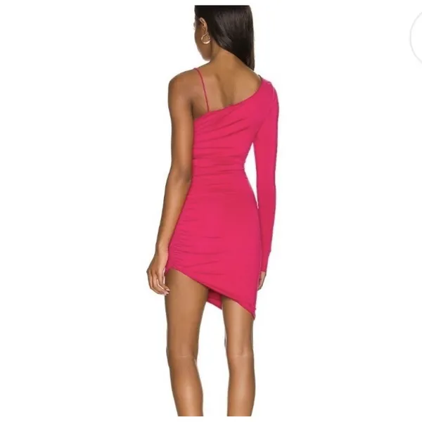 Superdown Brie One Sleeve Dress‎ Revolve Small Hot Pink Ruched Asymmetrical - Image 2