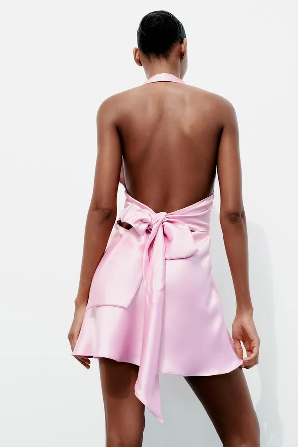 Zara dress mini halter pink satin bow wedding party coctail bridal shower evening - Image 11