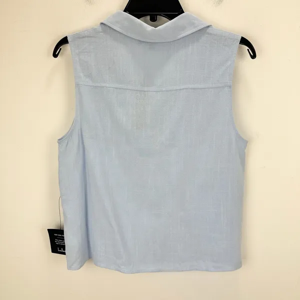 Lulus Casual Contentment Light Blue Linen Button-Up Collared Tank Top Medium NWT - Image 9