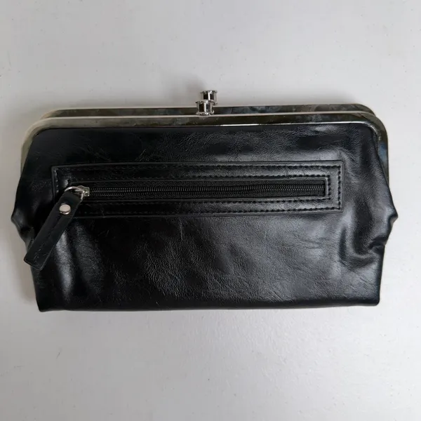 Kiss Lock Lauren Clutch Wallet Double Frame Black Vegan Faux Leather Iconic - Image 3
