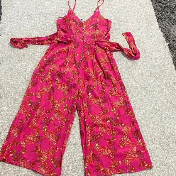 Free People Vibrant Pink Floral Jumpsuit Size 2 100% Viscose - Image 15
