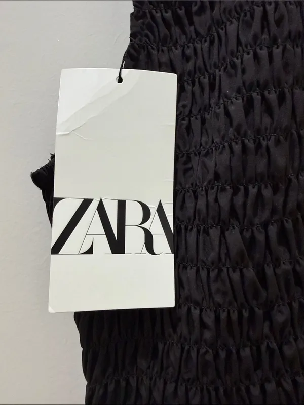 NWT ZARA little Black Smocked V-Neck Ruffle-Hem Women's mini dress - Image 2