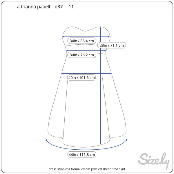 Adrianna Papell dress strapless formal cream jeweled sheer tired skirt - Image 2