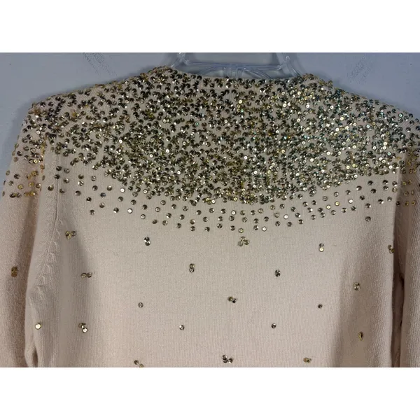 Moda International Cardigan Womens M Beige Silk Sequin Beaded Star - Image 14
