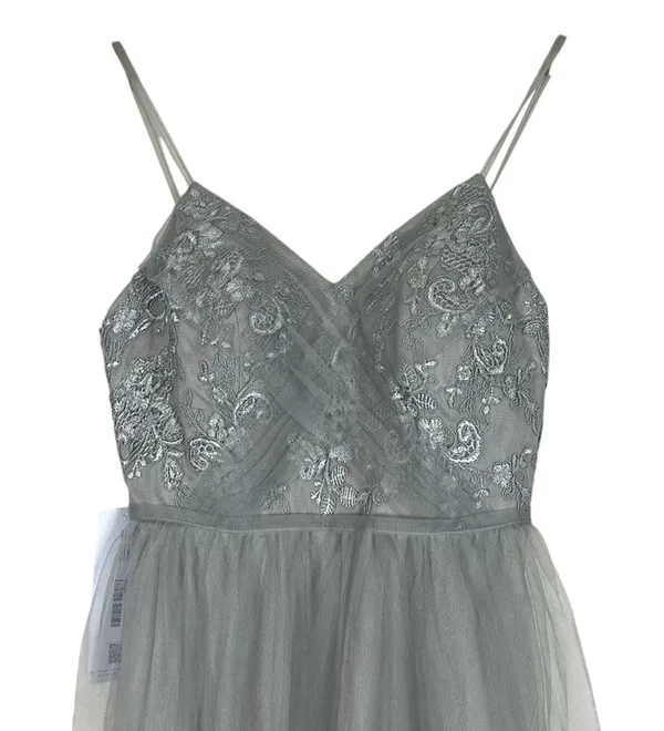 NWT Azazie Layla Gown Womens 6 Silver Tulle Lace Maxi Wedding Guest Bridesmaid - Image 2