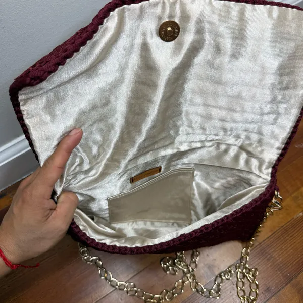 Crochet Chain-Shoulder Clutch - Burgundy - Image 5