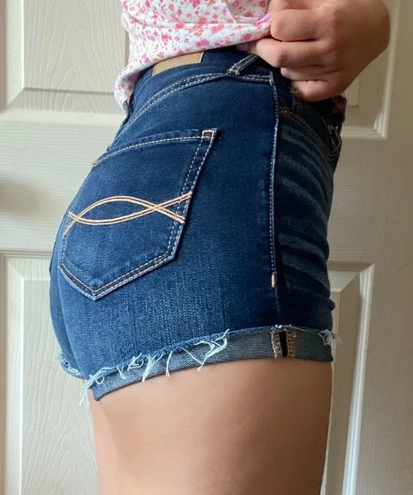 Abercrombie High Rise Dark Wash Cuffed Shorts - Image 2